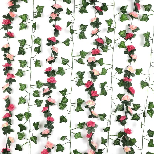 BLEUM CADE 5 piezas guirnalda de flores de 41 pies enredaderas de rosas artificiales con 5 piezas enredaderas de hiedra falsa de 34.5 pies, Rosas y