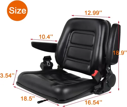 Miniatura 2 de Asiento universal para carretilla elevadora, asiento de tractor plegable con reposabrazos y cinturón de seguridad retráctil, respaldo de ángulo