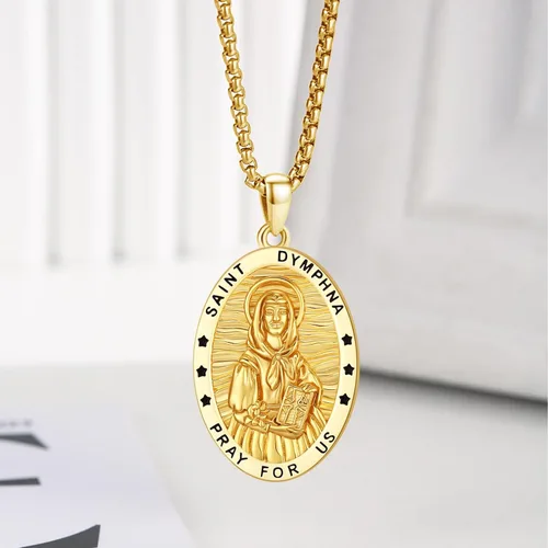 Miniatura 688 de Collar con colgante de plata de ley 925 con medalla de San Patrón, joyería religiosa para hombres y mujeres, con cadena de acero inoxidable 316L