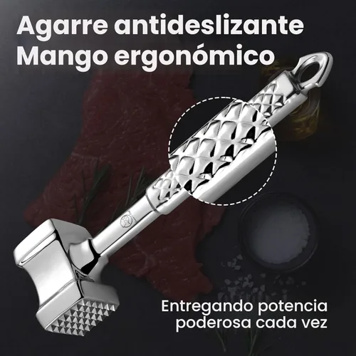 Miniatura 5 de Herramienta ablandadora de carne de acero inoxidable, mazo de carne premium con agarre antideslizante, mazo de cocina de doble cara ideal