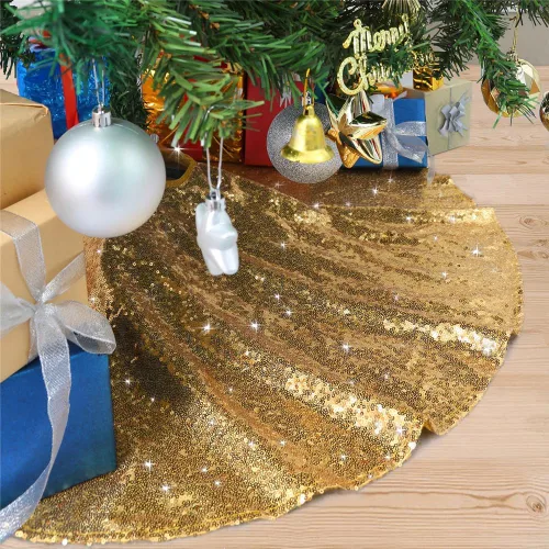 Miniatura 16 de Falda B-Cool de árbol, con lentejuelas brillantes, diseño de árbol de Navidad, color oro rosa con lentejuelas hechas a mano, para el hogar, Rojo