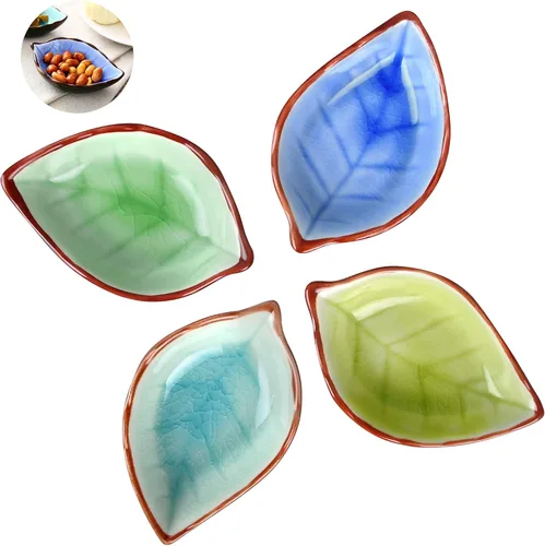 Paquete de 4 cuencos de charcutería, tazón pequeño en forma de hoja, cuencos de cerámica resistentes a las grietas para sushi, condimentos,