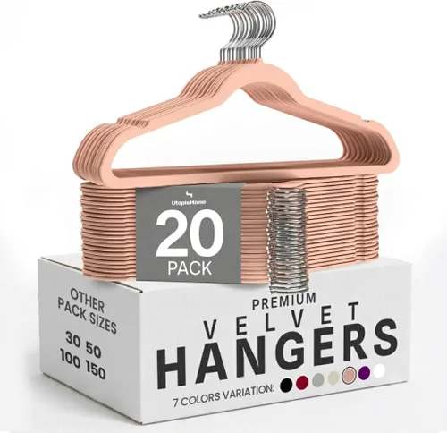 Miniatura 12 de Utopia Home Velvet Hanger - Paquete de 100 perchas delgadas antideslizantes de lujo para pantalones y abrigos, perchas fuertes que ahorran espacio