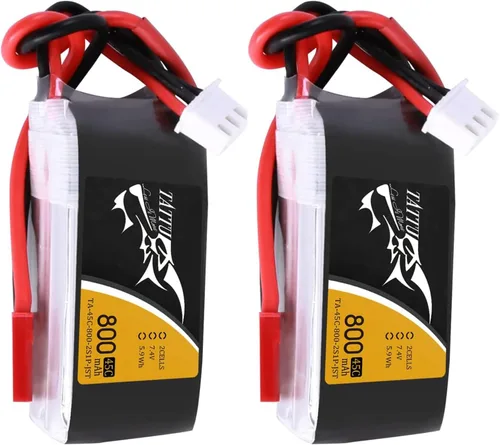 TATTU Paquete de batería LiPo de 800mAh 7.4V 45C 2S1P con enchufe JST-SYP (2 piezas)