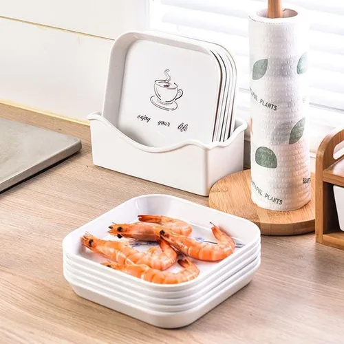 Miniatura 4 de Juego de 4 platos de melamina para servir alimentos, platos cuadrados de ensalada de postre de 5.9 pulgadas, platos para aperitivos, platos para Piña