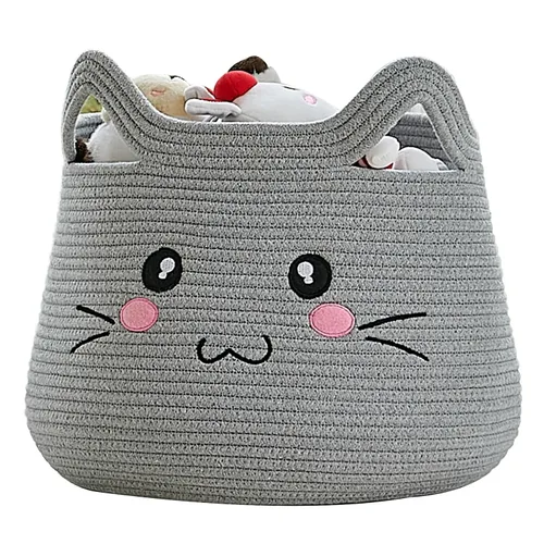 Miniatura 12 de VK VK·LIVING Cesta Grande de Juguetes para Gatos con Asas 15" L x 14" H Caja de Juguetes de Cuerda de Algodón con Diseño de Gato Negro, Cesta