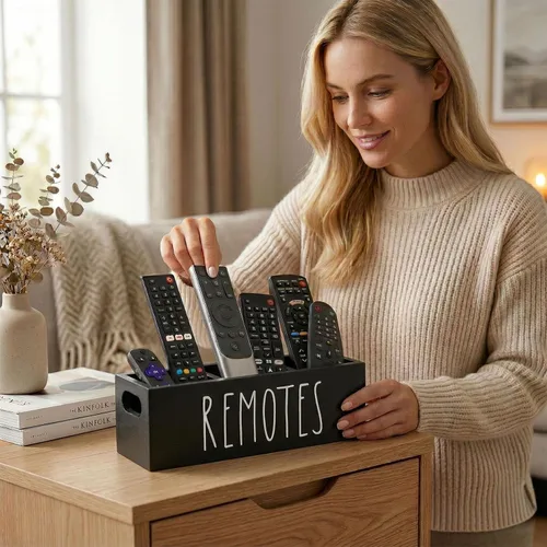 Miniatura 3 de Soporte para control remoto, organizador de almacenamiento remoto de granja, caja de controlador de TV de noche, bandeja organizadora de medios