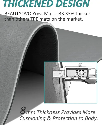 Miniatura 3 de Tapete de yoga con correa, 1/3 pulgadas extra gruesa, de doble cara, antideslizante, tapetes profesionales de TPE para mujeres y hombres, tapete