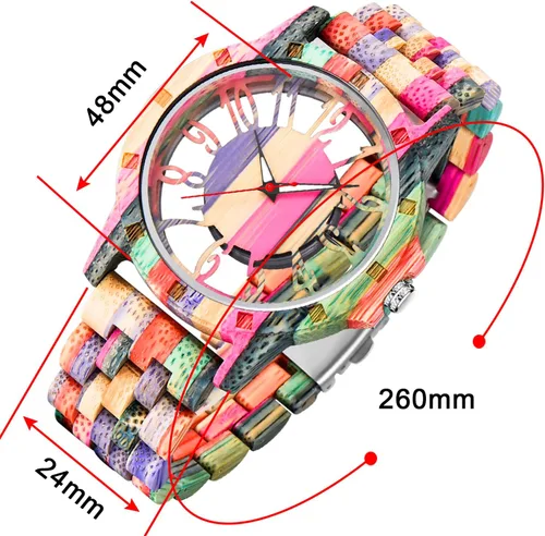 Miniatura 6 de Brown Deep Black Ebony Zebra Reloj de cuarzo de madera para hombre, correa de madera con cierre plegable para hombres