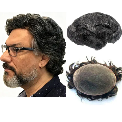 Miniatura 12 de N.L.W. Toupee de cabello humano para hombres, prótesis europea de piezas de cabello sistema de reemplazo para hombres con 10x8 HD súper fino encaje