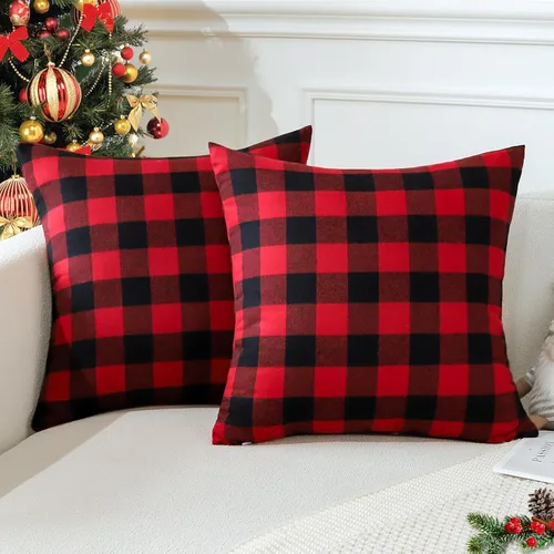 Miniatura 16 de OTOSTAR Paquete de 2 fundas de almohada decorativas de cuadros búfalo navideños de 12x20 pulgadas, lino clásico estilo granja, fundas de cojín