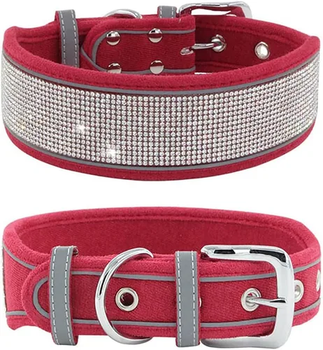 Miniatura 6 de Collar de perro con diamantes de imitación, suave, cómodo, elegante, con rayas reflectantes brillantes, collar de cristal de diamante ajustable