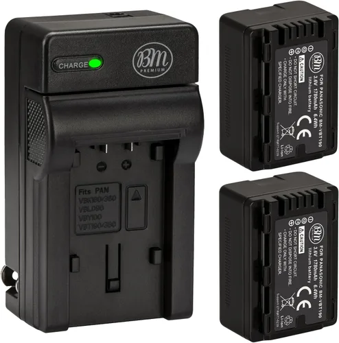 BM Premium Paquete de 2 baterías VW-VBT190 y cargador de batería para HC-V800K, HC-VX1K, HC-WXF1K, HCV520, HC-V550, HCV710, HCV720, HC-V750,