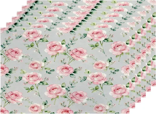 Miniatura 34 de Shrahala Hermosos manteles individuales de flores de rosas, hermosas flores, elegantes manteles de lino de arpillera lavable, aislamiento térmico