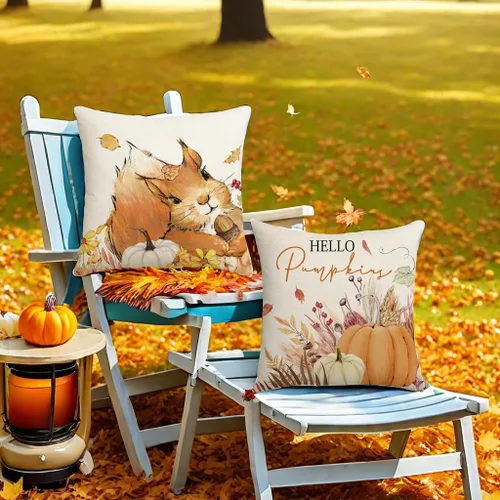 Miniatura 3 de Juego de 2 fundas de almohada de lino de 18 x 18 pulgadas para sofá, casa rural de Acción de Gracias, decoración de otoño