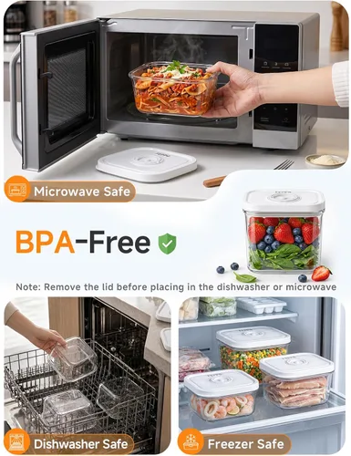Miniatura 3 de FEPPO Recipientes selladores al vacío para almacenamiento de alimentos, juego de 3 piezas [1 pequeño, 1 mediano, 1 grande] funciona con máquina