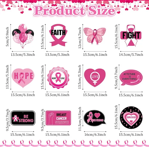Miniatura 2 de 24 piezas colgantes de conciencia sobre el cáncer de mama, decoración de techo para fiesta de cáncer de mama, cinta rosa, fortaleza, coraje