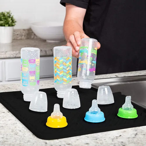 Miniatura 5 de Luxet Alfombrilla de silicona para secar platos con borde de drenaje integrado, almohadilla de secado higiénica, bandeja resistente compacta y fácil