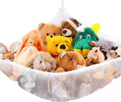 MAQIHAN Red o hamaca para animales de peluche, ideas de almacenamiento para peluches, osos de peluche y juguetes, soporte organizador de esquina