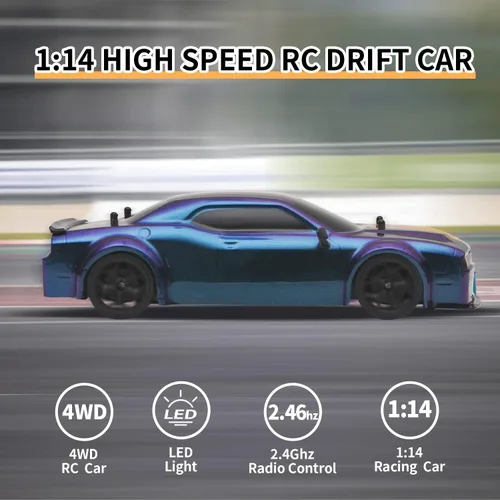 Miniatura 7 de Coche de deriva a control remoto, 1:14, auto de control remoto 4WD Drift RC Vehículo 17.4 mi/h Carreras de alta velocidad RC Drifting Car Regalos