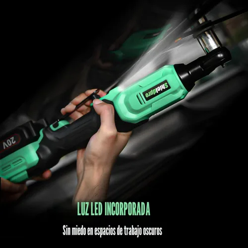 Miniatura 6 de Juego de llaves de trinquete inalámbricas de 20 V, kit de trinquete de potencia eléctrica de 3/8 pulgadas con 400 RPM, luz de trabajo LED y 2 Verde