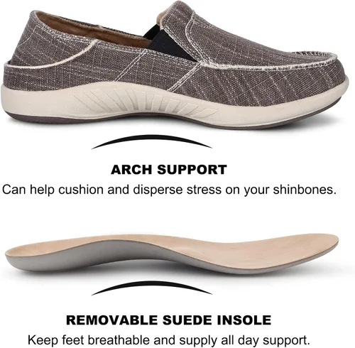 Miniatura 3 de Zapatos sin cordones para hombre, mocasines de lona para fascitis plantar con soporte para el arco, zapatos ortopédicos casuales antideslizantes
