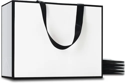 Miniatura 13 de Bolsas de regalo blancas con asas, 10 bolsas pequeñas de papel blanco de 5.25 x 3.75 x 8 pulgadas con asas de cinta, bolsa de compras de papel kraft