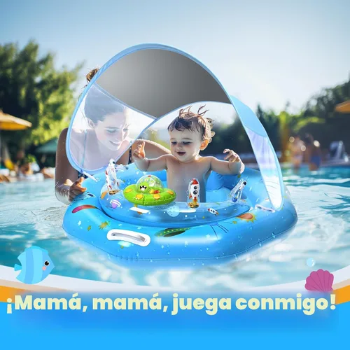 Miniatura 6 de Flotador de piscina para bebé con toldo, flotador inflable para bebé con protección solar UPF50+, flotador de piscina infantil con consola