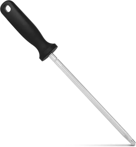 Varilla de acero para afilar cuchillos de 12 pulgadas, varilla de afilado de acero de alto carbono con acero de afilado de 9 pulgadas y mango