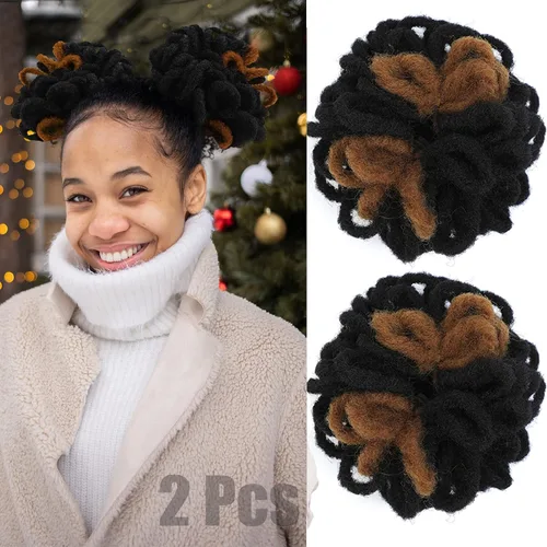 Miniatura 32 de DreadLock Moño Loc Moño de Pétalo Moño Afro High Puff Peluca de Cola de Caballo con Cordón Sintética Locs Falsos Moño de Cabello Cola de Caballo