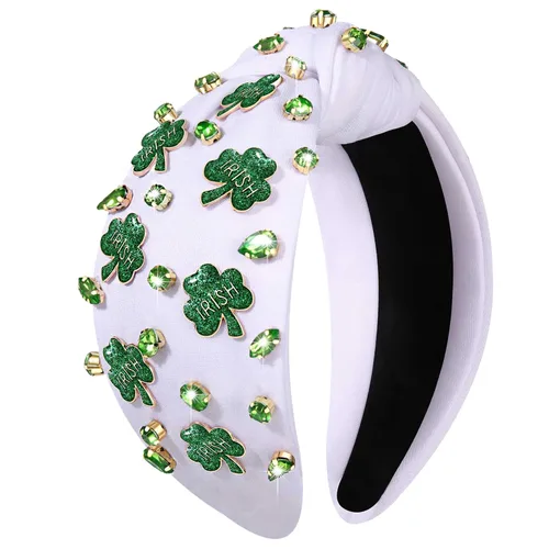 Miniatura 12 de mokkia Diadema para el día de San Patricio para mujer, diadema de trébol verde, diadema de cristal con diamantes de imitación anudada, accesorios