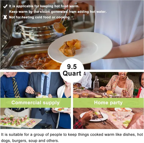 Miniatura 6 de Juego de 2 sartenes eléctricas, platos de cocina con tapa enrollable, bandeja de calentamiento de temperatura, calentador de alimentos de acero