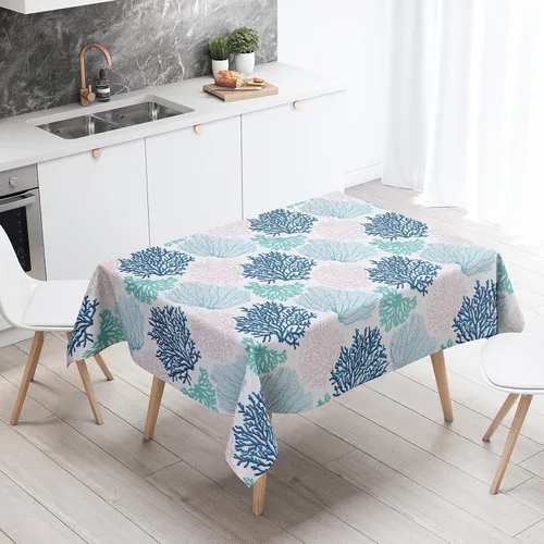 Miniatura 4 de Mantel rectangular náutico costero con estampado de coral, diseño de playa, decorativo impermeable para comedor al aire libre, cocina, sala
