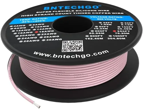 BNTECHGO Carrete de alambre de silicona calibre 18 de 250 pies, color rosa, flexible, alambre de cobre estañado trenzado de 18 AWG Rosa (Silicone