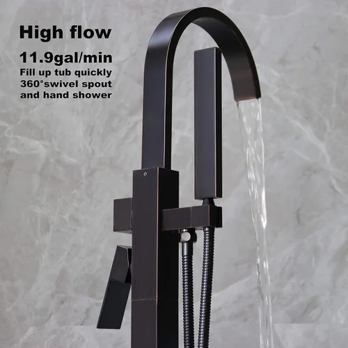 Miniatura 4 de Grifos de bañera independientes Llenadores de bañera negros Montaje en el piso Llenador de grifo para bañeras Bañeras LLGG Alto Flujo 11.9GPM Baño