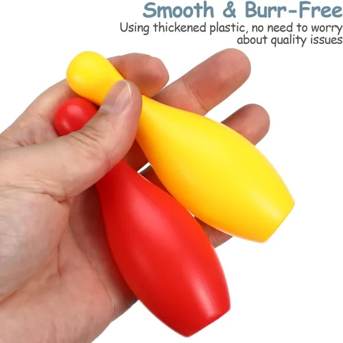 Miniatura 5 de Kisangel Mini juego de bolos para niños, 10 pines coloridos, 2 bolas, botellas de 4.33 pulgadas de alto, juego educativo de bolos para interiores
