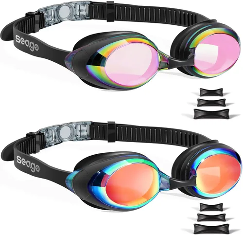 Miniatura 9 de Seago 2 Pack Swimming Goggles Anti-fog Anti-UV Silicone Swim Goggles Adult Women Men azul y dorado