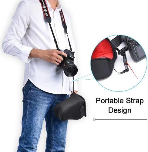 Miniatura 3 de CADeN Funda para cámara DSLR SLR con protección de neopreno, compatible con Nikon, Canon, Pentax, Sony, etc. (Negro Medio)
