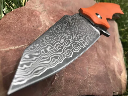 Miniatura 2 de TACTICAL GEARZ Cuchillo de bolsillo de Damasco, mango G10, hoja de acero de Damasco de 67 capas múltiples y núcleo VG10, incluye funda