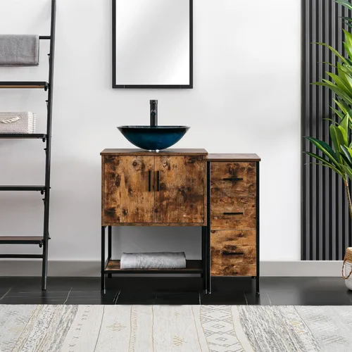 Miniatura 33 de eclife Combo de Tocador de Baño de 36" con Lavabo, Gabinete Moderno de Soporte de Metal con Estante Inferior y Gabinete Lateral de Almacenamiento