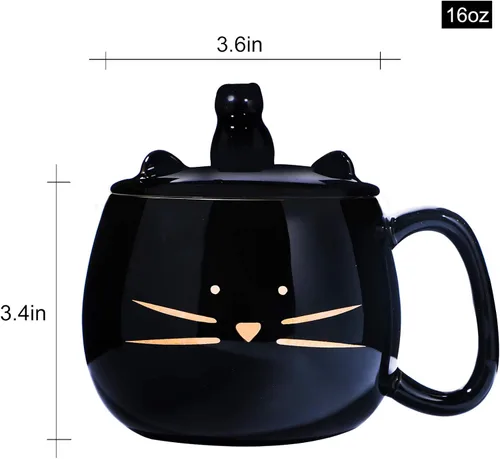Miniatura 2 de Koolkatkoo Bonita taza de café de gato con tapa para teléfono celular, taza de porcelana de cerámica única para amantes de los gatos, regalo dorado