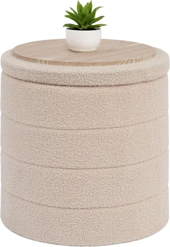 Miniatura 16 de B FSOBEIIALEO Otomana con Almacenamiento, Taburete Otomano de Almacenamiento Redondo Sherpa, Reposapiés Boucle 14.6"x14.6"x17.7" (Beige)