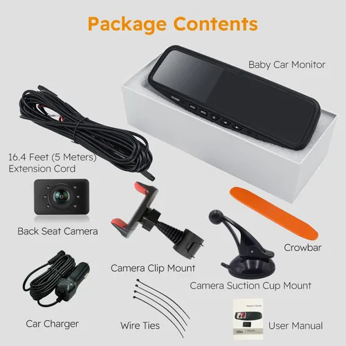 Miniatura 6 de 1080P HD - Monitor de espejo para bebé, cámara de coche de bebé con monitor de coche de bebé de 4.3 pulgadas, cámara de asiento trasero de coche