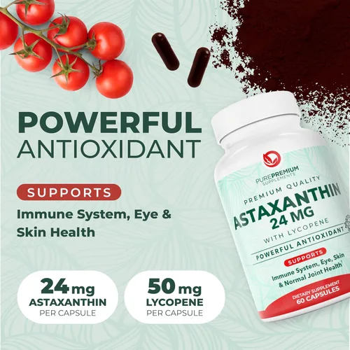 Miniatura 2 de PurePremium - Suplementos de astaxantina – Astaxantina 24 mg con licopeno 50 mg Antioxidantes Suplemento para la salud de la piel y los ojos