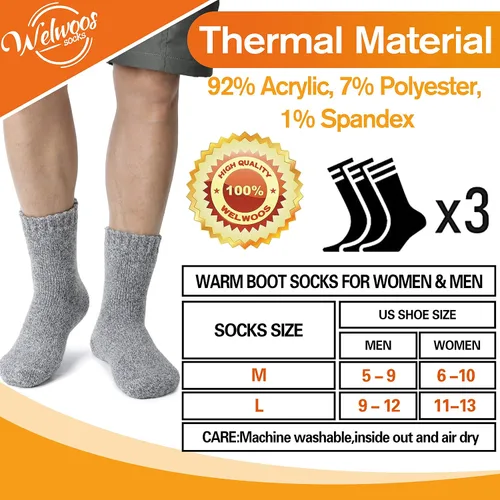 Miniatura 5 de 3 pares de calcetines térmicos cálidos para mujeres y hombres, calcetines de esquí de invierno con aislamiento para botas gruesas para clima frío