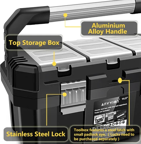 Miniatura 5 de Anyyion Caja de herramientas de 19 pulgadas con bandeja extraíble, verdaderamente fuerte y duradera para almacenamiento de manualidades, hogar