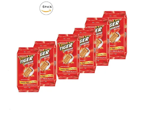 Miniatura 6 de Britannia Tiger Glucose Biscuits Family Pack 21.2oz (600g) – Saludable y delicioso – Desayuno para niños y aperitivos para la hora del té