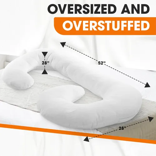 Miniatura 2 de Cheer Collection Almohada corporal en forma de J – Almohada alternativa de plumón de cuerpo completo para dormir de lado, embarazo, cuello y hombro