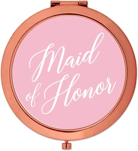 Andaz Press Espejo compacto de oro rosa, regalo de boda de dama de honor, rosa rubor, paquete de 1, despedida de soltera, despedida de soltera, Maid
