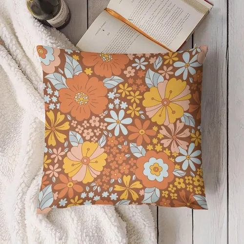 Miniatura 4 de Juego de 2 fundas de almohada florales retro de los años 70, Groovy Funky Hippie Flor Naranja Estética Boho Fundas de Almohada de 16 x 16 pulgadas